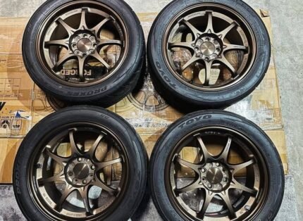 Rays 16x 7 +42 CE28N “8 spoke” 4x100 with Toyo tires.